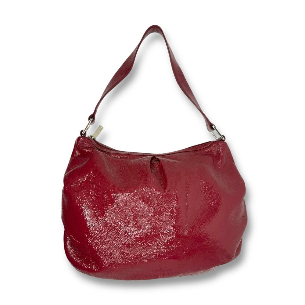 Hobo International Women Patent Shoulder Bag Berry Wine Purple Crinkle Leather - Picture 2 of 14